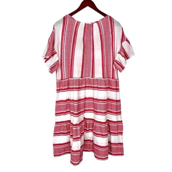Velvet Graham & Spencer Mini Dress Tiered XL Red White Stripe Janaye Island Ruff - Picture 4 of 16